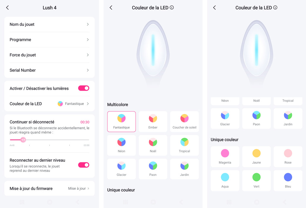 Réglages LED du Lush 4
